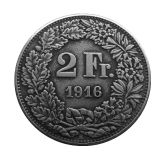 1916 Switzerland 2 Francs Silver Plated Copy Coin