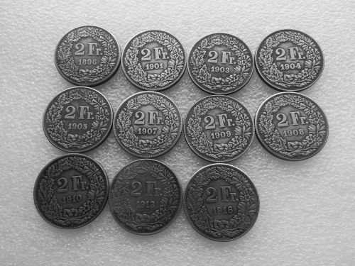 1896-1916 11pcs/lot Switzerland 2 Francs Silver Plated Copy Coin