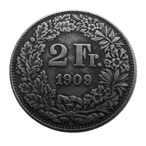 1909 Switzerland 2 Francs Silver Plated Copy Coin