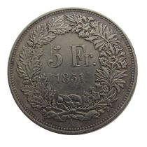 1851 Switzerland 5 Francs Silver Plated Copy Coin(37mm)