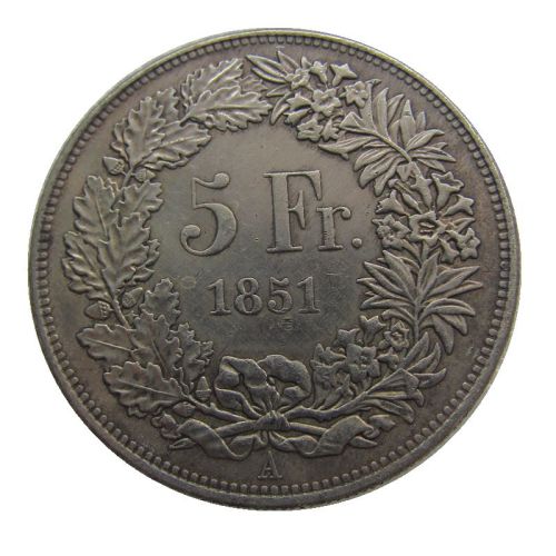 1851 Switzerland 5 Francs Silver Plated Copy Coin(37mm)