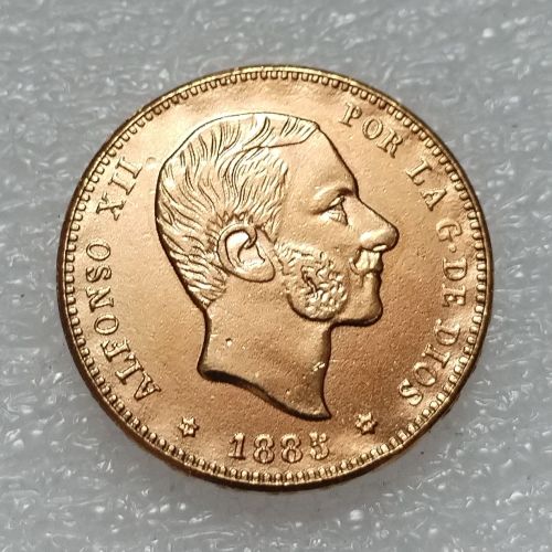 1885 Spain 25 Pesetas- Alfonso XII Gold Plated Copy Coins(24mm)