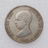 1892 Spain 5 Pesetas Silver Plated Copy Coins(37mm)