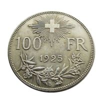 1925 Switzerland 100 Frs Francs Silver Plated Copy Coin(37mm) 1925 Switzerland 100 Frs Francs Silver Plated Copy Coin(37mm)