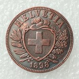 1898 Switzerland 2 Rappen Wreath Copper Copy Coin