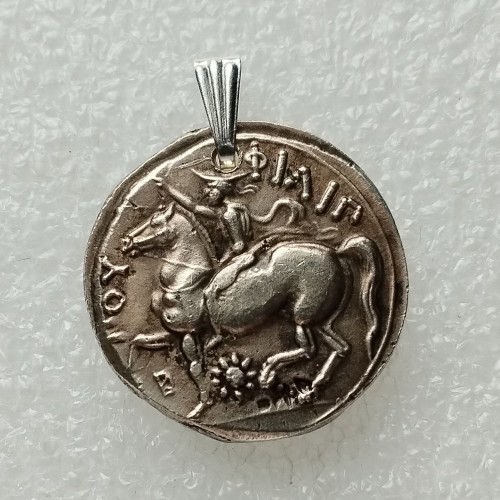 P(44)  Greek Ancient Silver Plated Coin Pendant G58