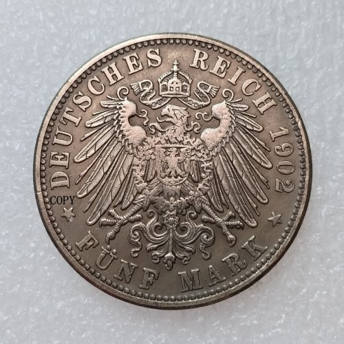 DE(56) Germany 5 Mark Frederick I 1902 Silver Plated Copy Coins