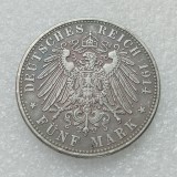 Germany 5 Mark Frederick August III 1907-1914 Silver Plated Copy Coins