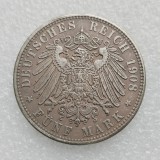 Germany 5 Mark Frederick August III 1907-1914 Silver Plated Copy Coins