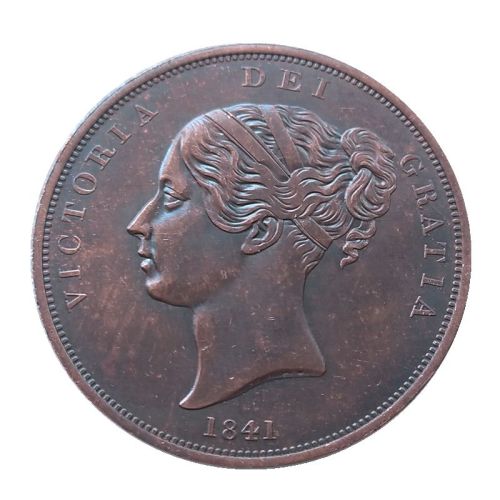 UF42 Great Britain 1 Penny Victoria 1st Portrait 1841-1860 Copper Copy Coin