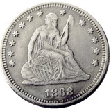 US 90% Silver  1868 P/S SEATED LIBERTY QUARTER DOLLARS With Motto Coins COPY