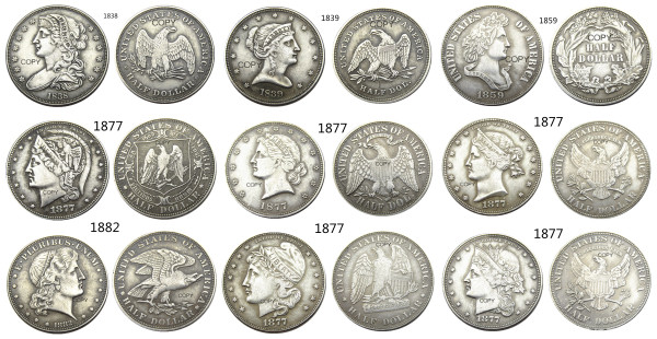 USA 90% Silver 1838-1882 Different Head Half Dollar Patterns Silver Plated Copy Coin
