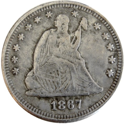 US 90% Silver  1867 P/S SEATED LIBERTY QUARTER DOLLARS With Motto Coins COPY