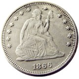 US 90% Silver  1866 P/S SEATED LIBERTY QUARTER DOLLARS With Motto Coins COPY
