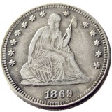 US 90% Silver  1869 P/S SEATED LIBERTY QUARTER DOLLARS With Motto Coins COPY