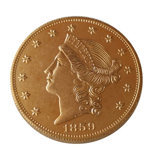 USA Liberty Head TWENTY DOLLARS 1859 P/O/S  No Motto Gold Plated Copy Coin