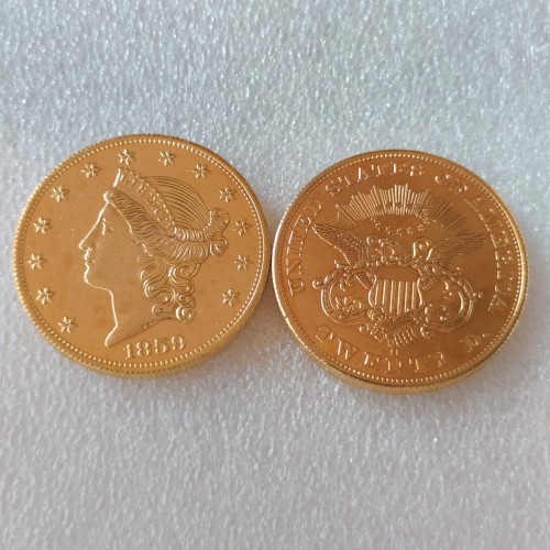 USA Liberty Head TWENTY DOLLARS 1859 P/O/S  No Motto Gold Plated Copy Coin