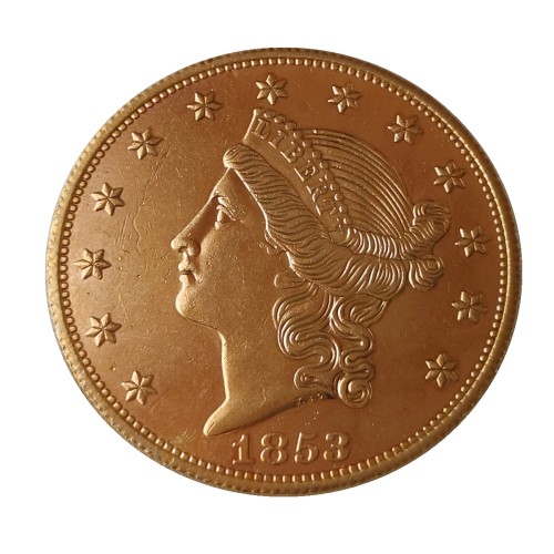 USA Liberty Head TWENTY DOLLARS 1853 P/O  No Motto Gold Plated Copy Coin