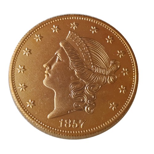 USA Liberty Head TWENTY DOLLARS 1857 P/O/S  No Motto Gold Plated Copy Coin