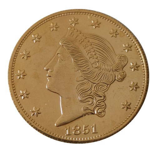 USA Liberty Head TWENTY DOLLARS 1851 P/O  No Motto Gold Plated Copy Coin