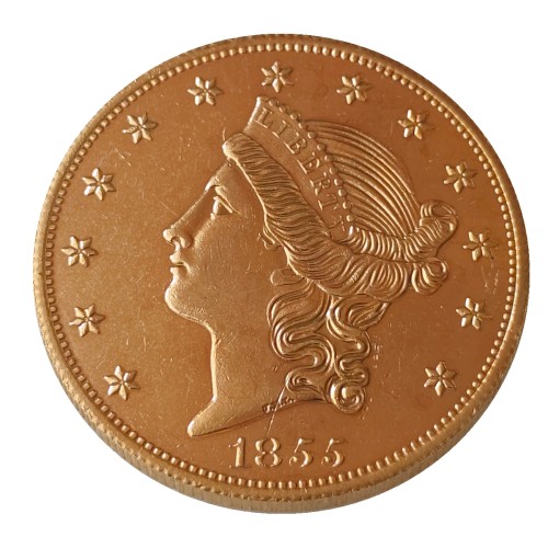 USA Liberty Head TWENTY DOLLARS 1855 P/O/S  No Motto Gold Plated Copy Coin