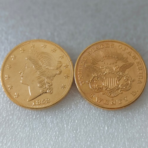 USA Liberty Head TWENTY DOLLARS 1852 P/O/S  No Motto Gold Plated Copy Coin