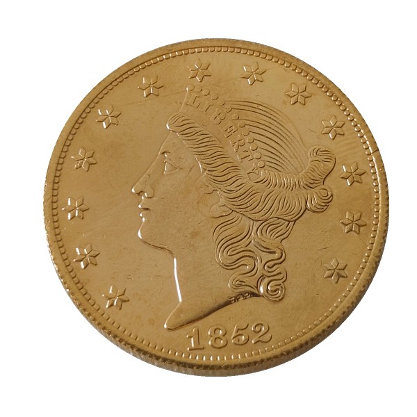 USA Liberty Head TWENTY DOLLARS 1852 P/O/S  No Motto Gold Plated Copy Coin