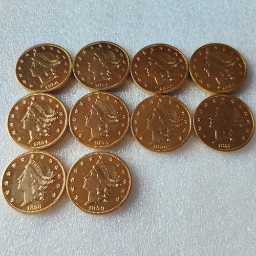 USA Liberty Head TWENTY DOLLARS 1850-1859  P/O/S 27PCS Mixed Date/Mint No Motto Gold Plated Copy Coin