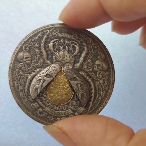 Handmade Movable Mechanism Hobo Nickel Coin 'Gold Scarab Egypt Vintage' Roman Booteen Art Collectible Creative Gift