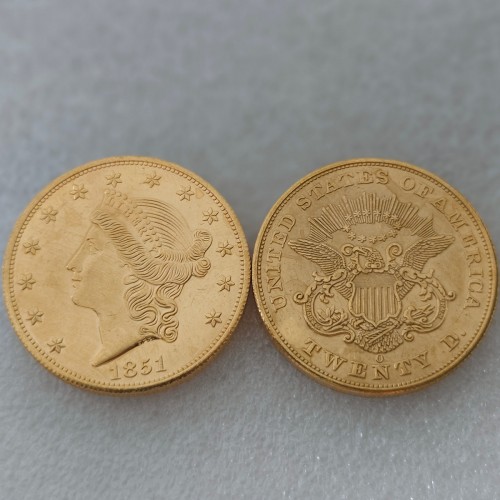 USA Liberty Head TWENTY DOLLARS 1851 P/O  No Motto Gold Plated Copy Coin