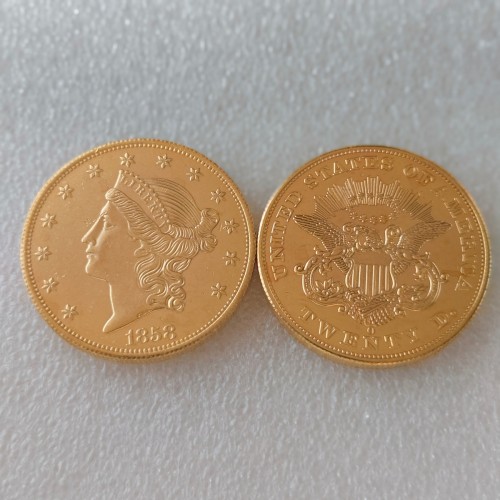 USA Liberty Head TWENTY DOLLARS 1858 P/O/S  No Motto Gold Plated Copy Coin