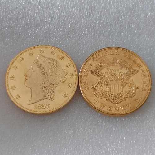USA Liberty Head TWENTY DOLLARS 1857 P/O/S  No Motto Gold Plated Copy Coin