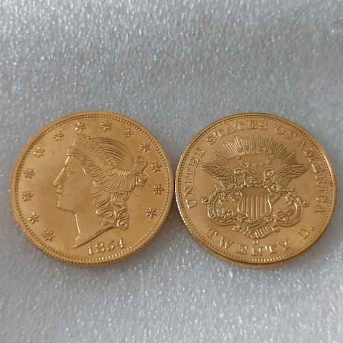 USA Liberty Head TWENTY DOLLARS 1854 P/O/S  No Motto Gold Plated Copy Coin