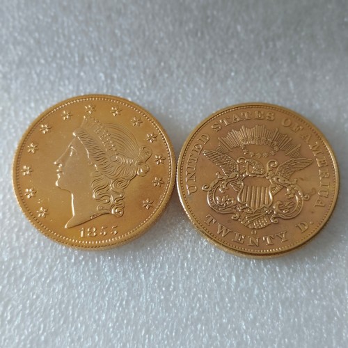 USA Liberty Head TWENTY DOLLARS 1855 P/O/S  No Motto Gold Plated Copy Coin