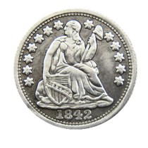 90% Silver USA 1842P/O Liberty Seated Half Dime Stars on Obverse Copy Coins