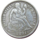 90% Silver US 1881 P/S Liberty Seated Dime Silver Plated Copy Coin