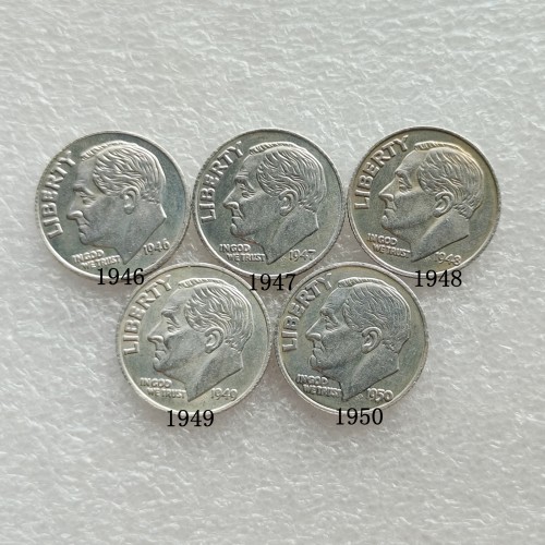US 1946-1950 P/D/S Roosevelt Dime Silver Plated Copy Coin