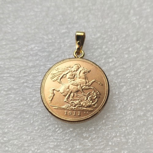 P(26)Coin Pendant United Kingdom 1 Sovereign 1911 Gold Plated Copy Coin(22.5mm)