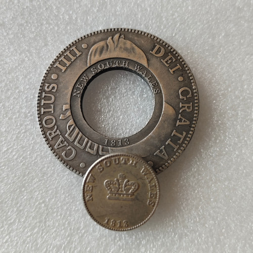 Australia Medal - 1813 5 Shillings + 15 Pence - Holey Dollar and Dump Silver Plated Copy Coins