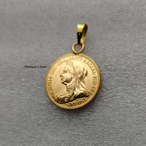 P(45)Coin Pendant Thickness 1.5mm UK 1893 Queen Victoria Great Britain 1 Sovereign Gold Plated Copy Coin