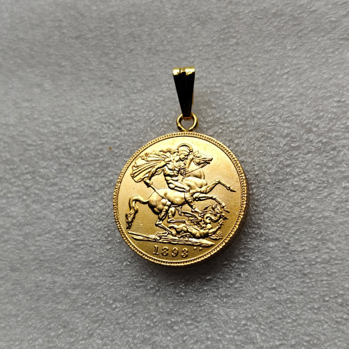 P(45) Coin Pendant 1893 Queen Victoria Great Britain 1 Sovereign Gold Plated Copy Coin
