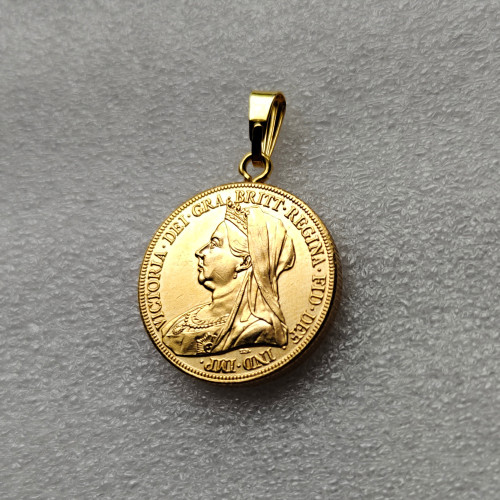 P(45) Coin Pendant 1893 Queen Victoria Great Britain 1 Sovereign Gold Plated Copy Coin