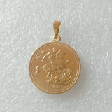 P(24)Coin Pendant 1964 REGINA FD ELIZABETH II DEI GRATIA GOLD PLATED 1 SOVEREIGN COPY COINS(diameter:22mm)