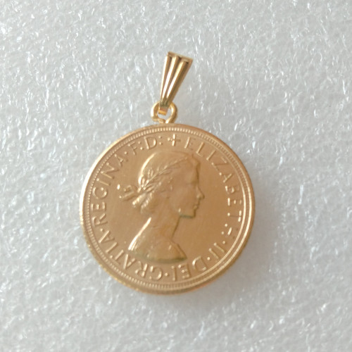 P(24)Coin Pendant 1964 REGINA FD ELIZABETH II DEI GRATIA GOLD PLATED 1 SOVEREIGN COPY COINS(diameter:22mm)