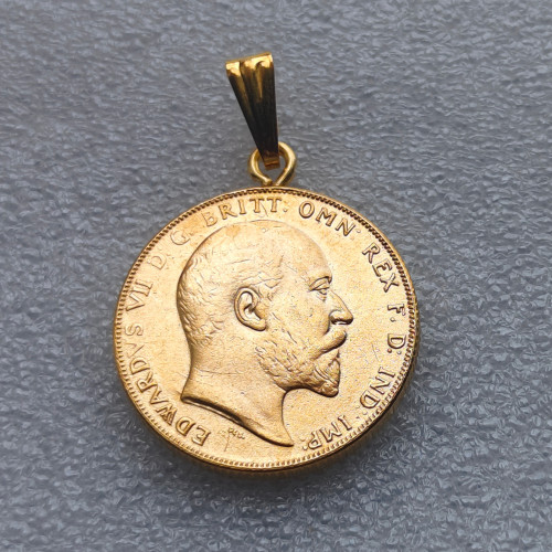 P(09)Coin Pendant 1902 , 1904 EDWARD VII SOVEREIGN LONDON MINT LUSTER SUPERB Gold Plated Fashion Jewelry(diameter:22mm)