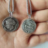P(40)  Greek Ancient Silver Plated Coin Pendant G56