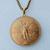 P(02)Coin Pendant Mexico 1929 50 Peso Coin Gold Plated Fashion Jewelry(diameter:37mm)