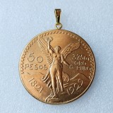 P(02)Coin Pendant Mexico 1929 50 Peso Coin Gold Plated Fashion Jewelry(diameter:37mm)