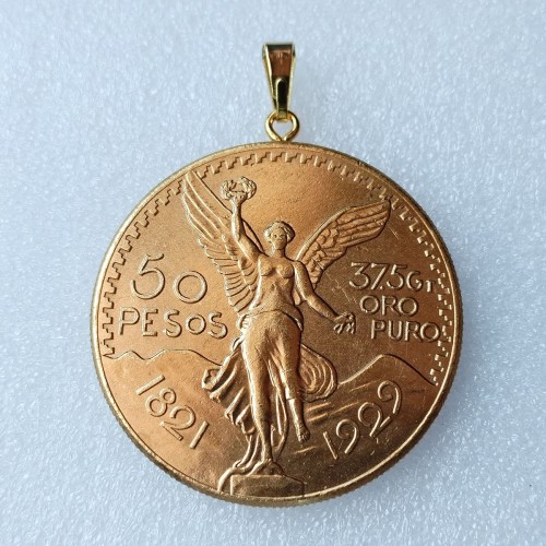 P(02)Coin Pendant Mexico 1929 50 Peso Coin Gold Plated Fashion Jewelry(diameter:37mm)