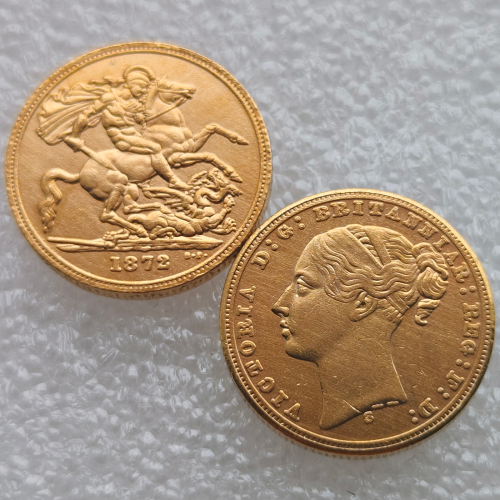 Copy United Kingdom 1872-1877 1879-1887 M/S 1 Sovereign - Victoria Diameter 22mm Gold Plated Copy Coins